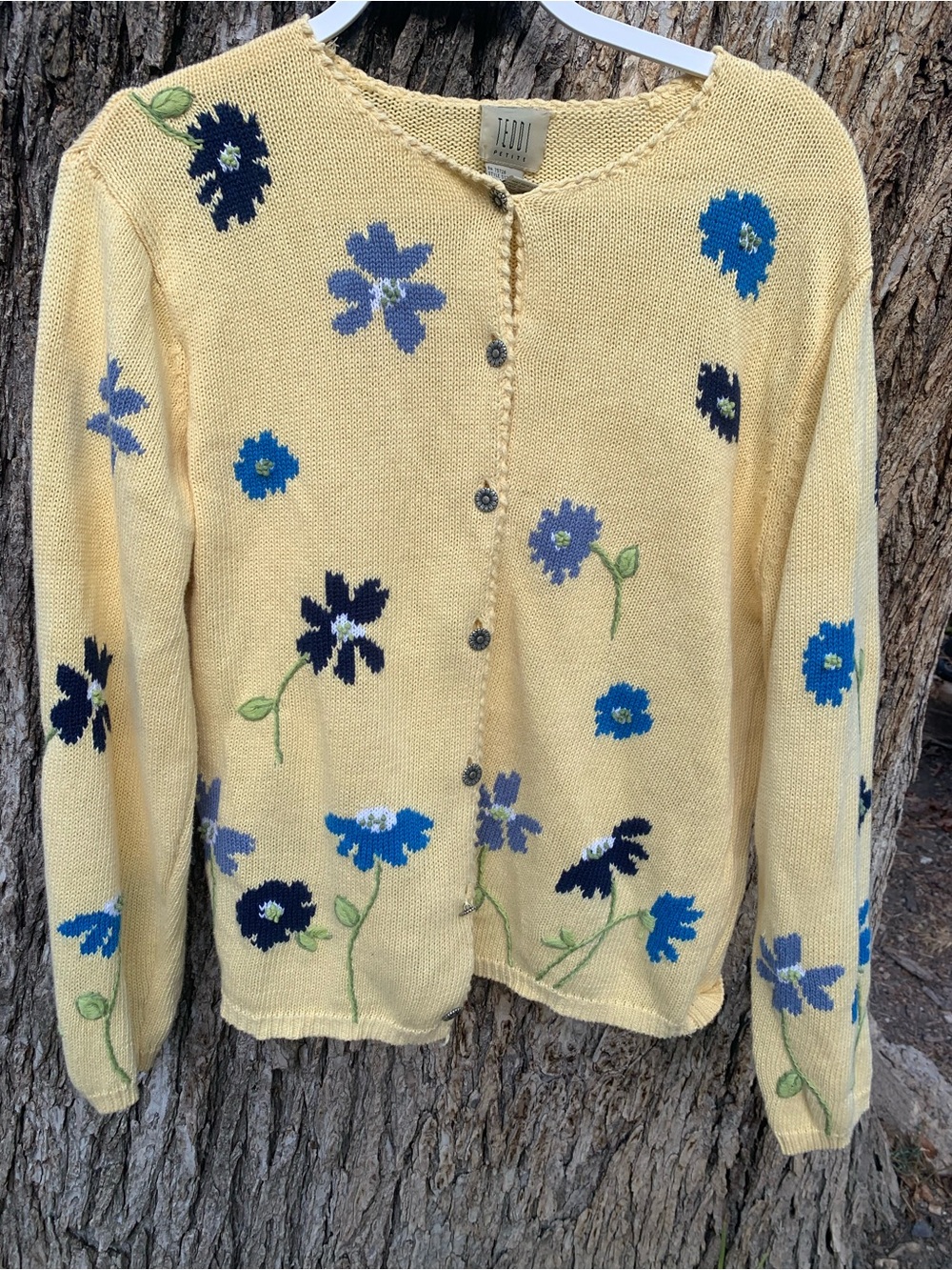 Teddi Pale Yellow Floral Button-Front Cardigan
